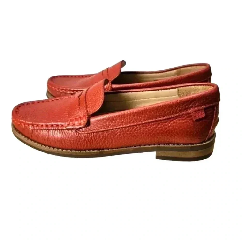 Marc Joseph NY Girls Sz 1 Red Pebbled Leather Loafers Moccasin Preppy School